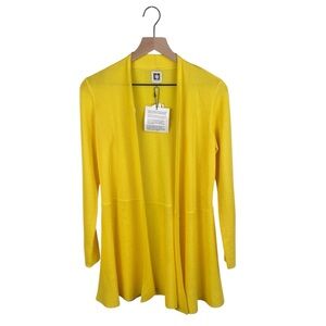 NEW Anne Klein Long Cardigan with Waist Seam Women's Size Small Citron Yellow
